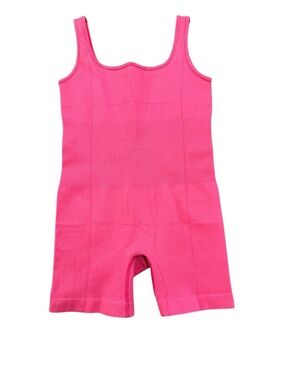 Ribbed Scoop Neck Romper - Hot Pink